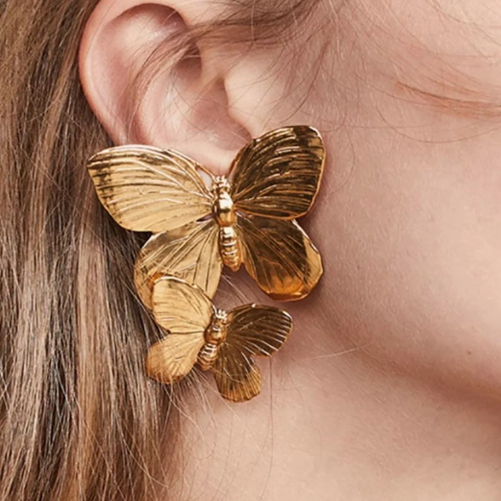 NWT Gold Butterfly Wing Statement Earrings Y2K 2000s